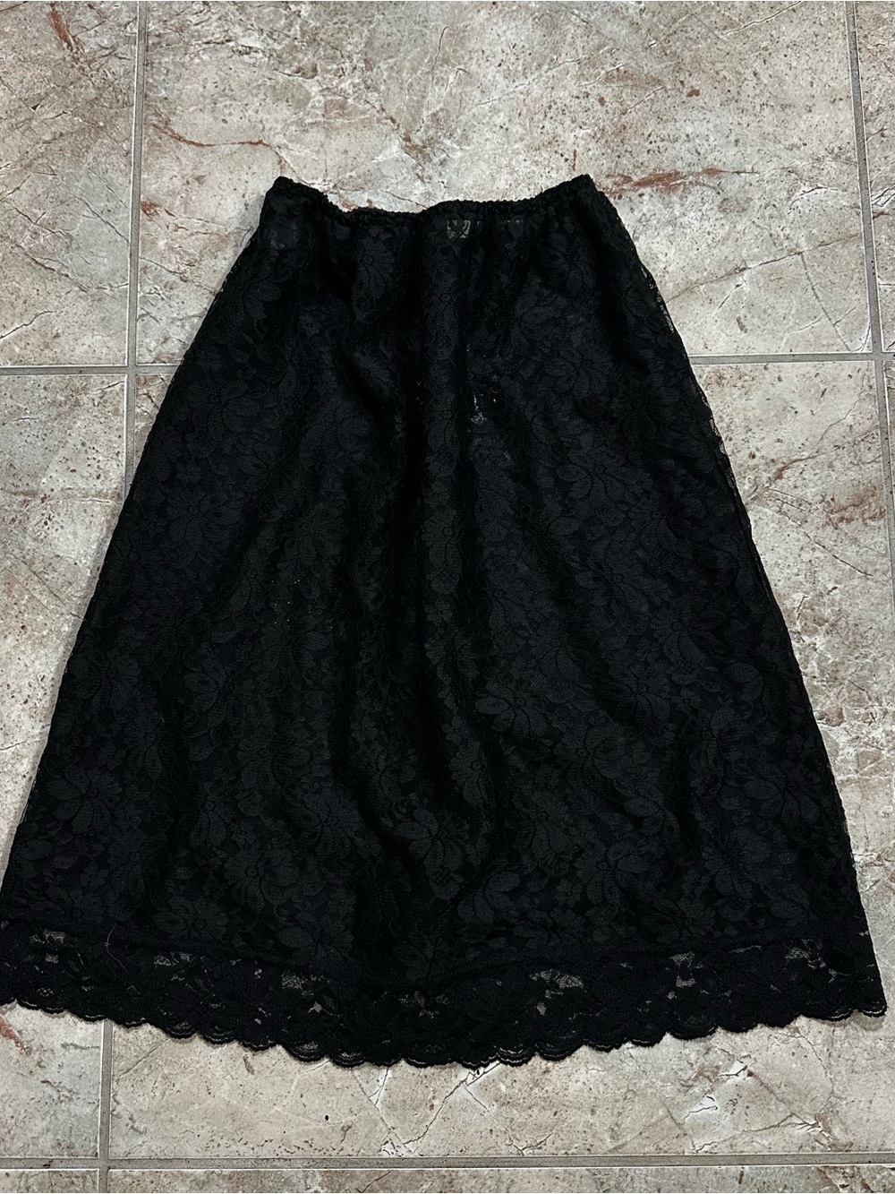 Vintage Black Lace Midi Skirt - Deena Made in USA Small